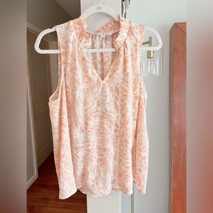 Buy 1 Get 1 50% Off ELIZABETH JAMES Peach/White V-Neck Sleeveless Feather Top